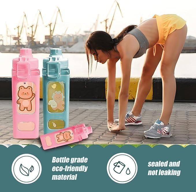 Kawaii Water Bottle with Straw and Sticker (Assorted Color)